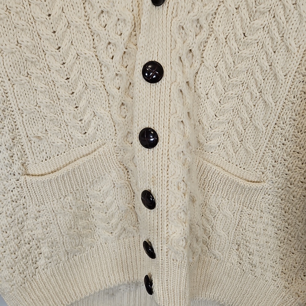 Carraig Donn Made In Ireland 100% Wool Cable Knit Fishermans Cardigan, Sz Medium - Picture 3 of 11